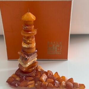 Vintage White  Baltic Butterscotch EGG YOLK AMBER  FIGURINE LIGHTHOUSE 51g